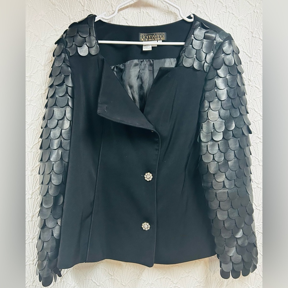 Donna Vinci Couture Size 12 Jacket with Faux Leather Petaled Sleeves